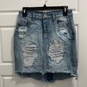 Cute distressed denim skirt